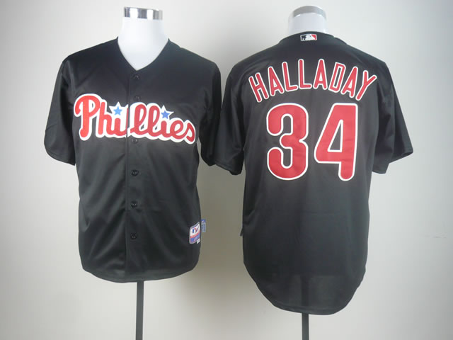 Men Philadelphia Phillies 34 Halladay Black MLB Jerseys